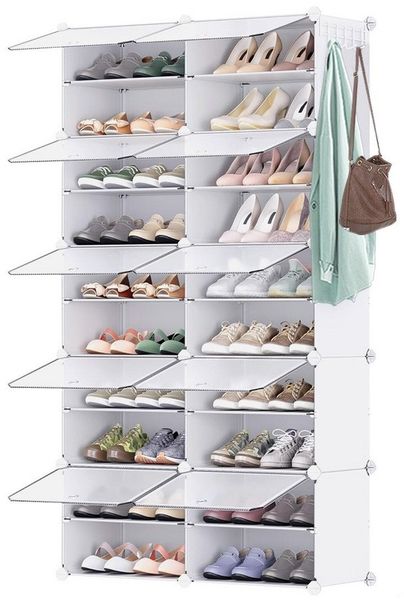 JEOBEST Schuhregal Schuhschrank mit 10 Fächern, für Garderobe und Eingangsbereich, Anpassbar, aus Kunststoff mit durchsichtig Türen, DIY-Regal
