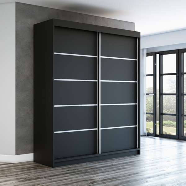 Schwebetrenschrank TREND 2-trig Schrank 180 cm (mit Spiegel) Farbe: Schwarz