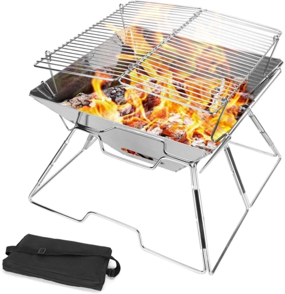 Odoland BBQ Feuerstelle Tragbarer Campinggrill 304 Edelstahl Terrasse Garten