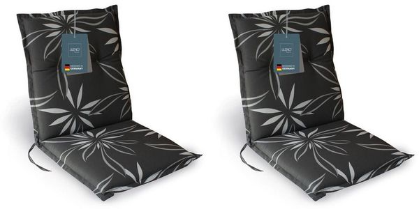 LILENO HOME Polsterauflage Niedriglehner, bequeme Sitzauflage für Gartenstühle, Stuhlkissen, (2 St, 2er Set), Gartenstuhl Auflage Blume Anthrazit Weiß, Sitzpolster waschbar