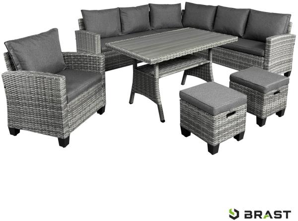 BRAST Gartenmöbel Set Hacienda Grau/Anthrazit bis zu 10 Personen inkl. Kissen & Abdeckung Outdoor Loungemöbel Sitzgruppe Essgruppe Garnitur