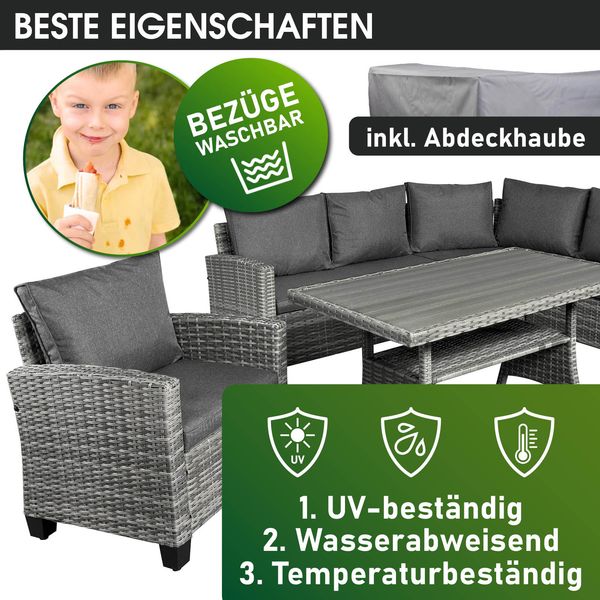 BRAST 'Hacienda' Gartenmöbel Set mit Kissen & Abdeckung, 10 Personen, Grau / Anthrazit Bild 4