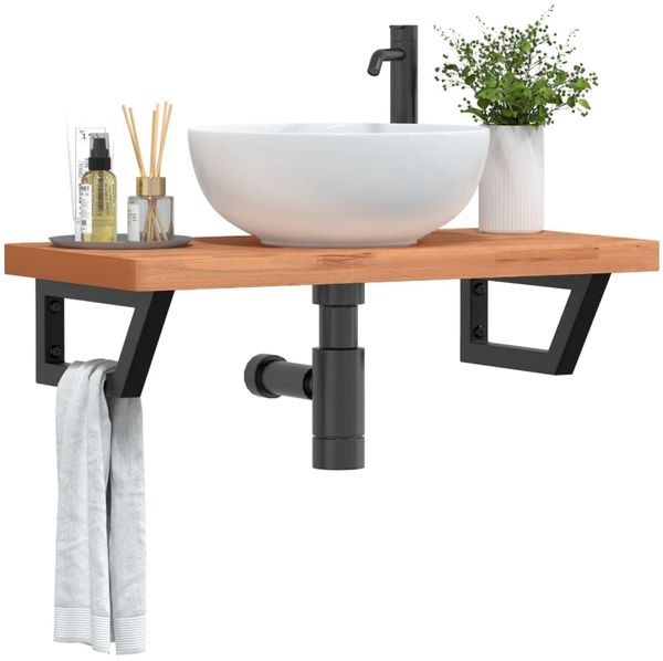 vidaXL Waschbeckenregal Wandmontage Stahl und Massivholz Buche 3302375