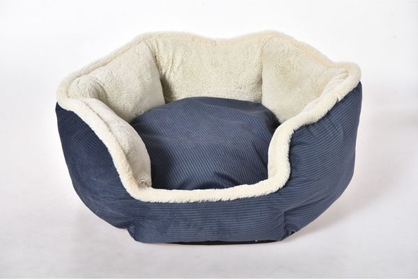 Hundebett Cord/Plüsch Ø 50 cm – kuscheliges rundes Haustierbett für kleine Hunde, Welpen und Katzen, weich gepolstert, rutschfest und ideal als Schlafplatz zuhause oder unterwegs