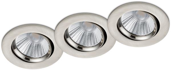 Schwenkbare LED Einbaustrahler Decke 3er Set rund dimmbar Nickel matt 5,5W