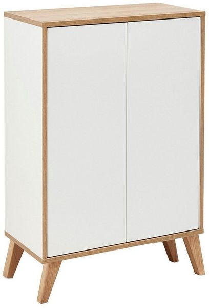 FACKELMANN FINN Doppel Midischrank 60 cm breit, Weiß/Braun hell + Holzfüße