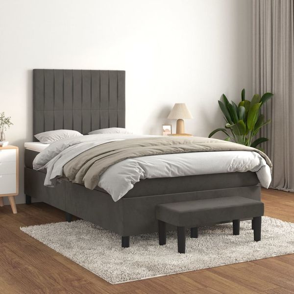vidaXL Boxspringbett mit Matratze Dunkelgrau 120x200 cm Samt 3137954