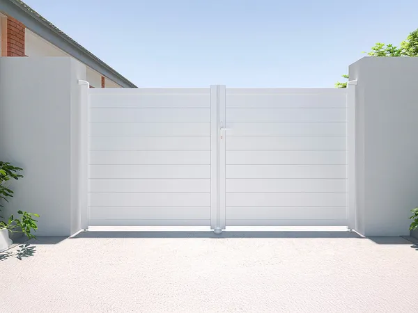 Vente-unique - NAZARIO Eingangstor Metall Weiß - B 4,6 cm x H 176 cm x L 300 cm