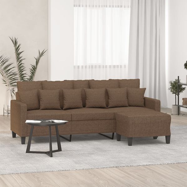 vidaXL 3-Sitzer-Sofa mit Hocker Braun 180 cm Stoff 3201092