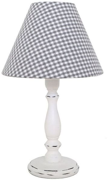 Grafelstein Tischleuchte Tischlampe LITTLE COTTAGE weiß grau aus Holz mit kariertem Lampenschir