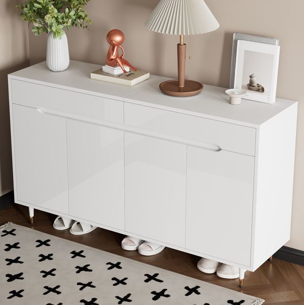 Schuhschrank 140 x 39 x 84 cm, weiß mit 2 Türen, 2 Schubladen und verstellbaren Einlegeböden