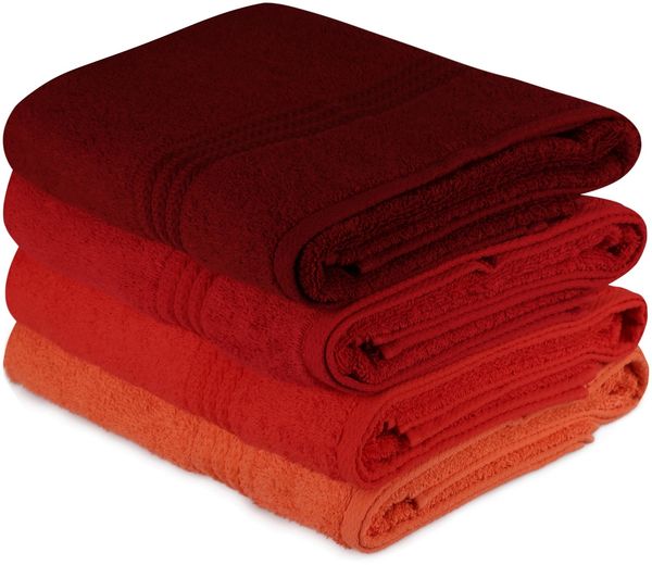 Badetuch-Set (4-teilig), 'Rainbow ', Blasses Orange, Orange, Rot, Fuchsie, 70x140 cm