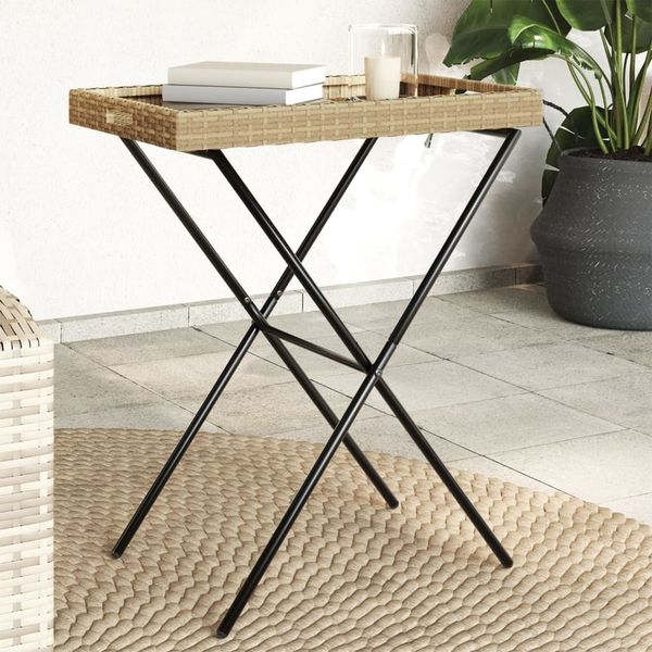 vidaXL Tabletttisch Klappbar Beige 65x40x75 cm Poly Rattan 365130