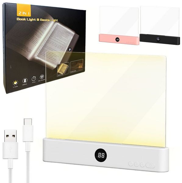 PRIISF LED Leselampe Leselicht Buch tragbare Flache Buchlicht Leselampe Lesehilfe Buchlampe, Hochauflösender-Transparenter-PC-Linse, 3 Lichtfarben Dimmbare LED Klemmleuchte Buch Licht Wiederaufladbare, HD-Klar Lampentafel Ultra-Klar Geschmeidige abrieb...