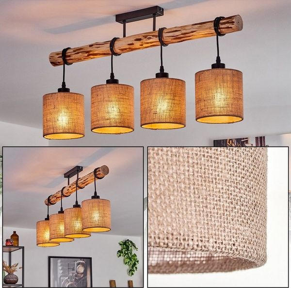 hofstein Deckenleuchte moderne Deckenlampe aus Holz/Metall/Leinen in Natur/Schwarz/Beige, ohne Leuchtmittel, Deckenleuchte im skandinavischen Design, 4x E27, ohne Leuchtmittel