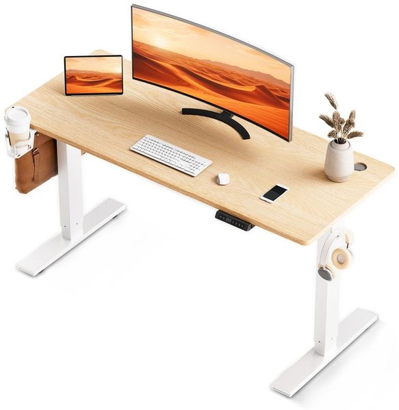 HOMAVO höhenverstellbarer Schreibtisch 60×120 cm, mit Memory- und Anti-Kollisionsfunktion, USB-A- und USB-C-Anschlüssen, Höhe 70–120 cm, Natu