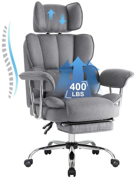 Intimate WM Heart Chefsessel Ergonomischer Bürostuhl, Höhenverstellbar Schreibtischstuhl (Gaming Stuhl mit dickem Kissen), Stoff Drehstuhl mit Kopfstützte und Fußstütze