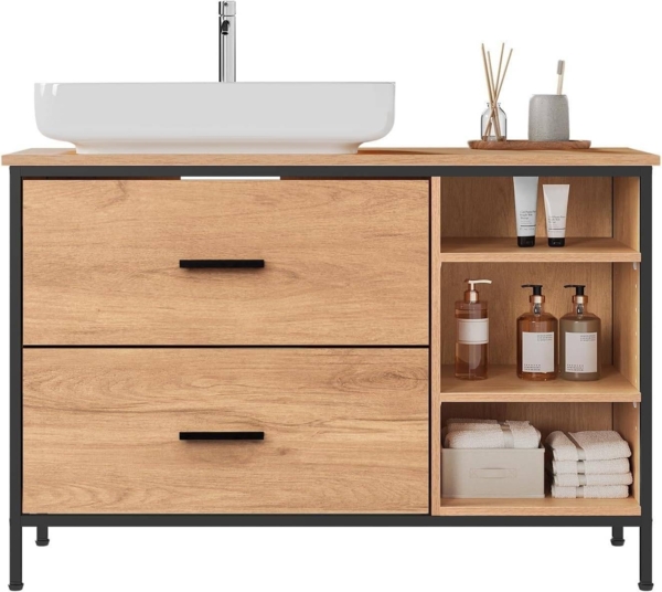 EUGAD Waschbeckenunterschrank (1-St) Badezimmerschrank mit 2 Schubladen 3 offenen Fächern