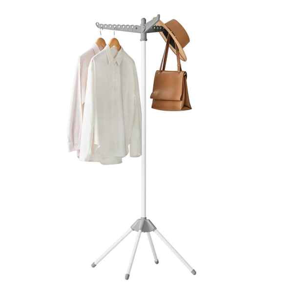 SONGMICS Wäscheständer, Standtrockner, 3 drehbare Arme für Kleiderbügel, 4 Beine, klappbar, für Innenbereich, Edelstahl, für Kleidung und Socken, 150 cm hoch, grau-weiß