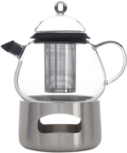 SABATIER International Teekanne Brasserie, 1,2 l, (Set, 4-St, 1x Edelstahl Rechaud, 1x Edelstahl Sieb, 1x Glasdeckel, 1x Teekanne), 1,2 L Fassungsvermögen, abnehmbares Sieb, inkl. Rechaud aus Edelstahl