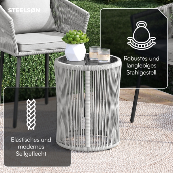 STEELSØN 'Nair' Gartentisch, hellgrau, wetterfest, Tischplatte Ø35 cm, Balkontisch mit kratzfester Glasplatte Bild 3