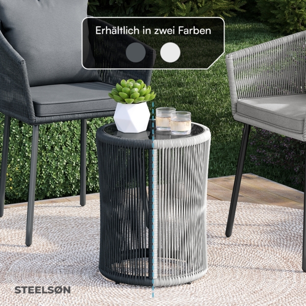 STEELSØN 'Nair' Gartentisch, hellgrau, wetterfest, Tischplatte Ø35 cm, Balkontisch mit kratzfester Glasplatte Bild 6