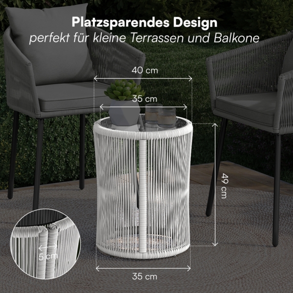 STEELSØN 'Nair' Gartentisch, hellgrau, wetterfest, Tischplatte Ø35 cm, Balkontisch mit kratzfester Glasplatte Bild 5