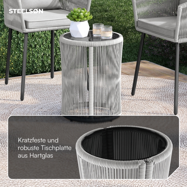 STEELSØN 'Nair' Gartentisch, hellgrau, wetterfest, Tischplatte Ø35 cm, Balkontisch mit kratzfester Glasplatte Bild 4