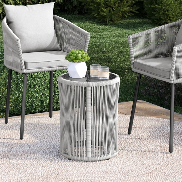 STEELSØN 'Nair' Gartentisch, hellgrau, wetterfest, Tischplatte Ø35 cm, Balkontisch mit kratzfester Glasplatte Bild 2