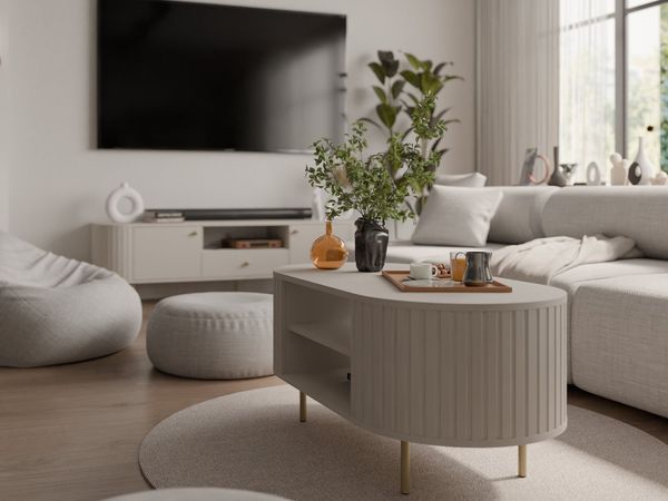 Compleo Couchtisch mit Regalen, Kaffeetisch, OVI Eiche cremona oder Beige