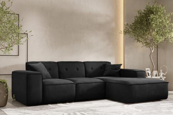 Ecksofa Designersofa CESINA Stoff Opera Velvet Schwarz Ottomane Rechts