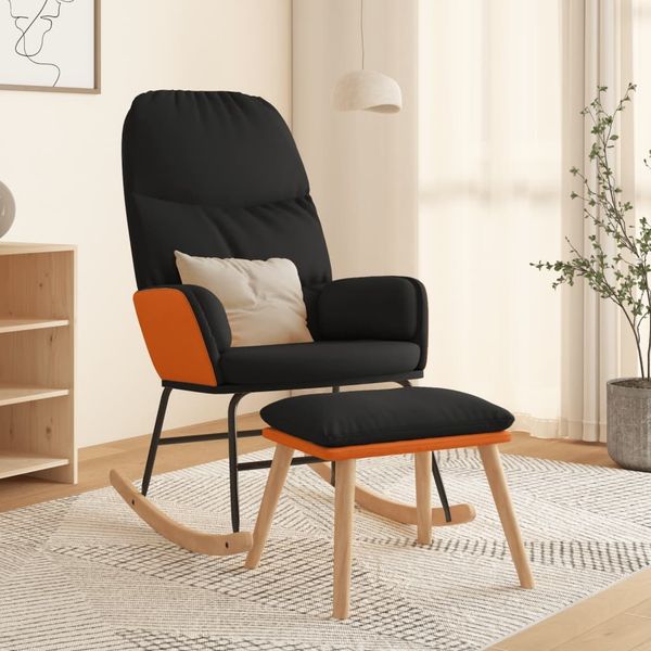 vidaXL Schaukelsessel mit Hocker Schwarz Stoff 3097406