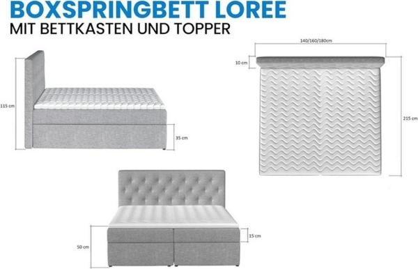 Best for Home Boxspringbett Loree mit Bettkasten Bonellfederkern inkl. 4 cm Topper (140x200 160x200 180x200 cm), Lieferung bis in die Wohnung,TOP Preis-Leistungs-Verhältnis Bild 4