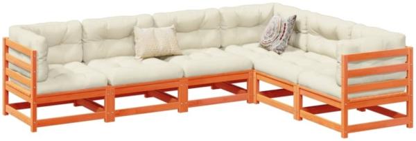 vidaXL 6-tlg. Garten-Sofagarnitur mit Kissen Wachsbraun Kiefernholz 3299457