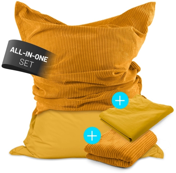 Lumaland Sitzsack Classic XXL All-in-One Set | Riesen Sitzsack XXL mit Cord & Outdoor Bezug für drinnen & draußen | Sofa Sessel mit im Innensack sicher verpackter EPS-Füllung – Hüllen Easy wechselbar