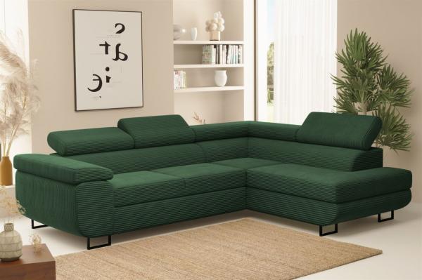 Ecksofa Sofa mit Schlaffunktion METZ Stoff Poso Grün Ottomane Rechts