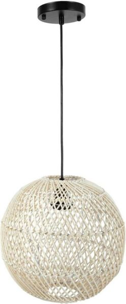 VIVANNO Hängeleuchte Rattan ROTANG Rund - Beige Geflochten, ohne Leuchtmittel, 40x28 cm