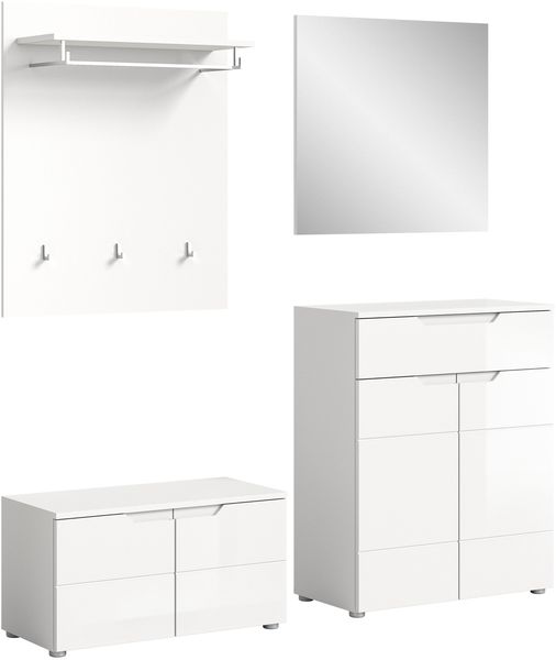 xonox. home Garderobe Solero X7WA9G03 Garderobenkombination Garderobenmöbel in Weiß Nachbildung und weiß Hochglanz tiefzieh, ca. B/H/T: 175 x 193 x 37 cm