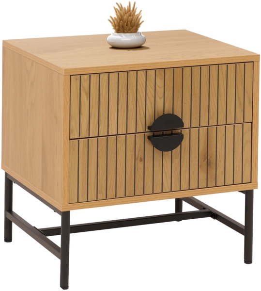 Nachttisch HWC-O39, Beistelltisch Nachtschrank Schrank, Schublade Melamin MDF Metall 50x48x39cm ~ natur