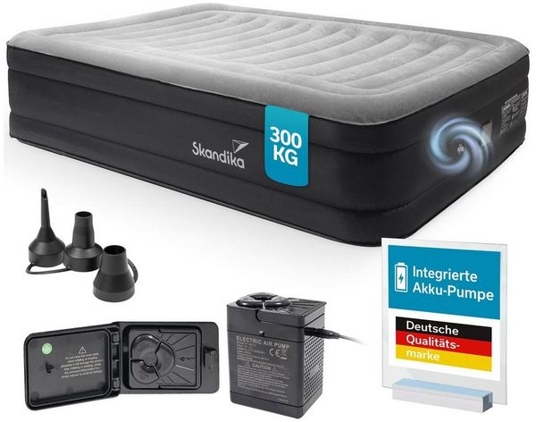 Skandika Luftmatratze Sveja Flex / Plus / Premium, selbstaufblasend mit Pumpe, (Unterseite rutschhemmend, Oberseite: Soft-Touch, beflockt), 300 belastbar, Tragetasche, Kabelfach, Luftkammersystem 6 Kammern