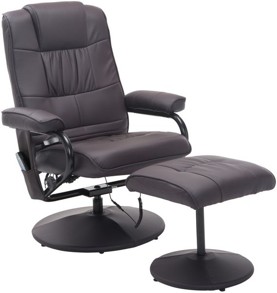 Flieks Relaxsessel mit Hocker, drehbarer Relaxsessel mit 10 Vibrationspunkte, Liegesessel mit Liegefunktion, Kunstleder, Braun