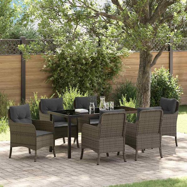 vidaXL Garten Essgruppe mit Kissen 7 pcs Grau Poly-Rattan 3380166