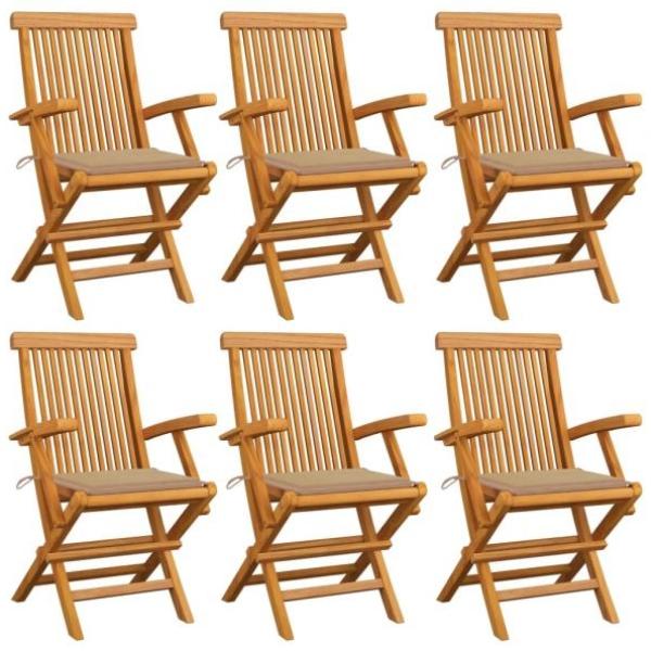 vidaXL Gartenstühle mit Beige Kissen 6 Stk. Massivholz Teak 3062544