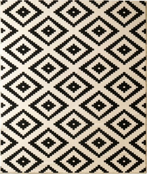 Kurzflor Teppich Raute Schwarz Creme - 80x200x0,9cm