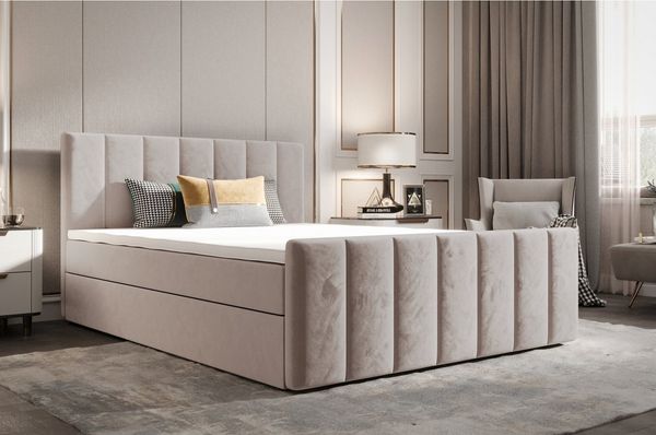 B&B Home 'Adelon' Boxspringbett mit Bettkasten, Samt, Taupe, 200x200 cm