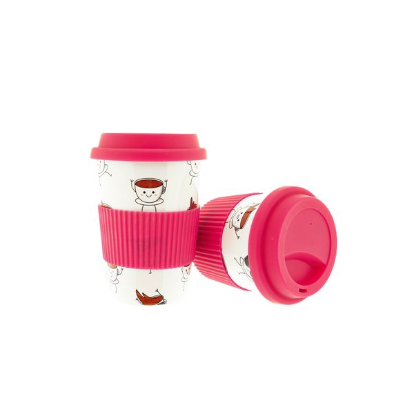 10er Set Kaffeebecher To Go, Porzellan Coffee to go Becher mit Deckel 250ml Pink