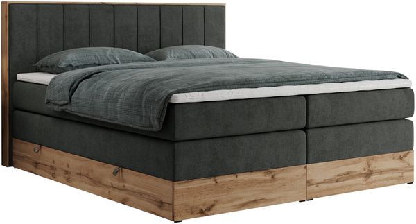 Boxspringbett BELLISSIMO KING, Doppelbett mit Multipocket-Matratze, Polsterbett mit Kopfstütze - 160 x 200 cm - Dunkelgrau Stoff - H3 Bild 4