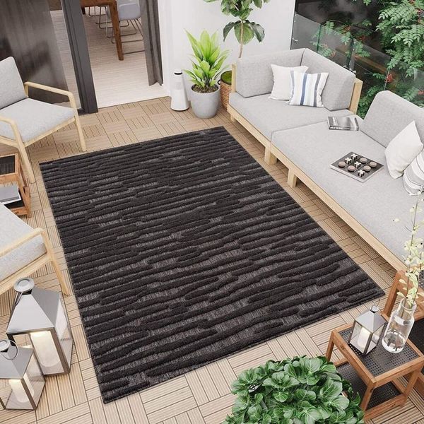 Carpet City Teppich In-& Outdoorteppich Santorini 58394, 3D-Effekt, Streifen, rechteckig, Höhe: 5 mm, Wetterfest & UV-beständig für Terrasse, Balkon, Küche, Flur