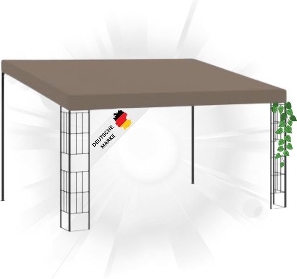 Gartenpavillon Pergola LYMP 4x3 m Taupe Stoff Terrassenüberdachung Garten Pavillon Rankhilfe Sonnenschutz Gartenpergola Gartenpavillon mit Sonnendach
