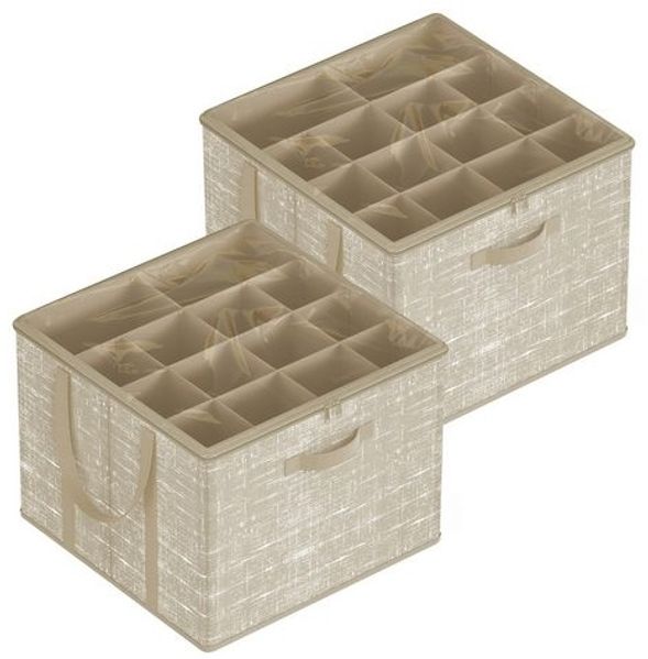 SONGMICS Schuh-Organizer, 2er Set, für bis zu 16 Paar Schuhe, Schuhaufbewahrung, Griffe, transparenter Deckel, beige